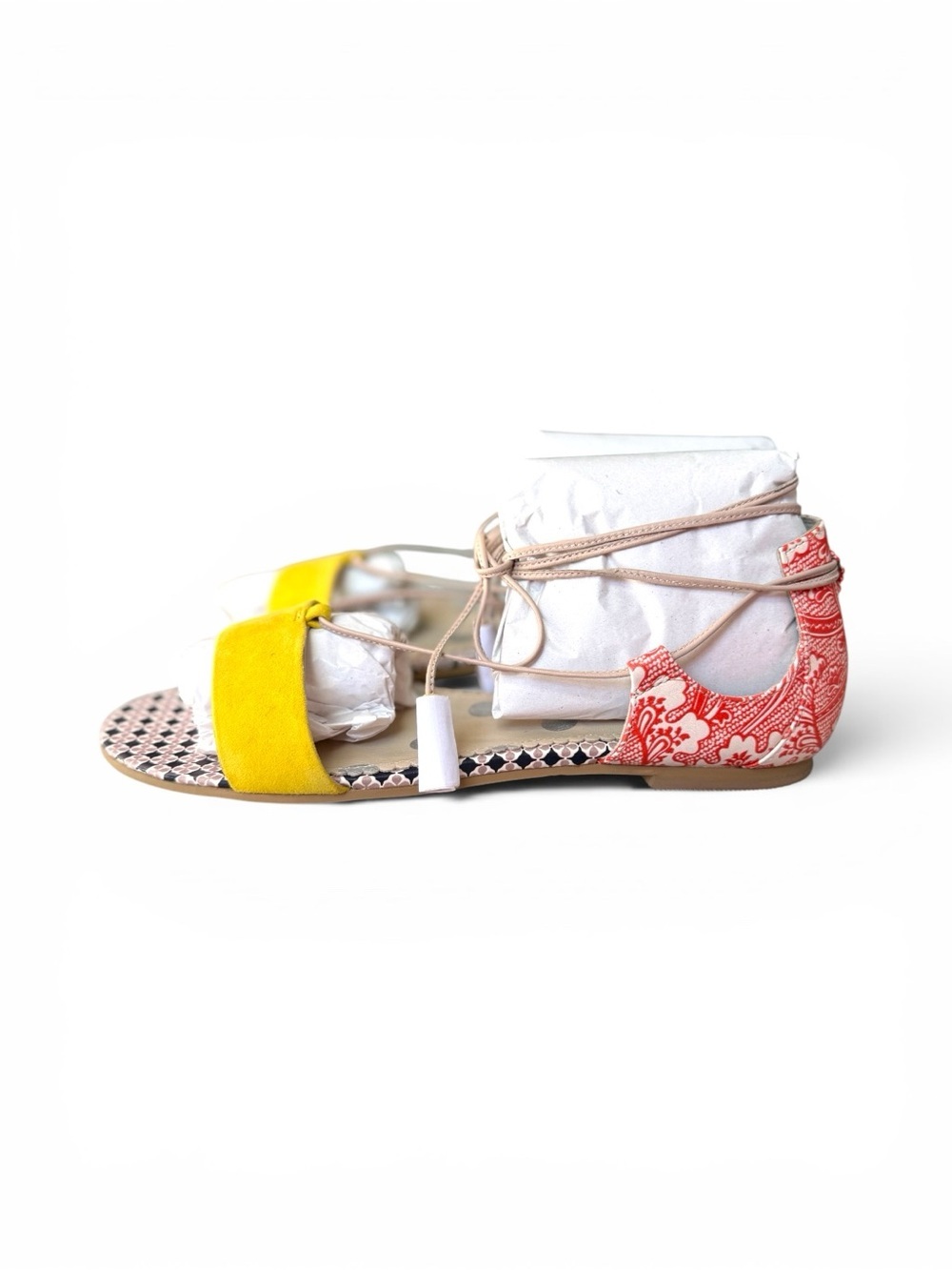Boden Yellow Suede & Red Patterned Lace-Up Sandals - Picture 5 of 10